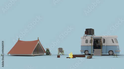 camping tour in nature, 3d rendering photo