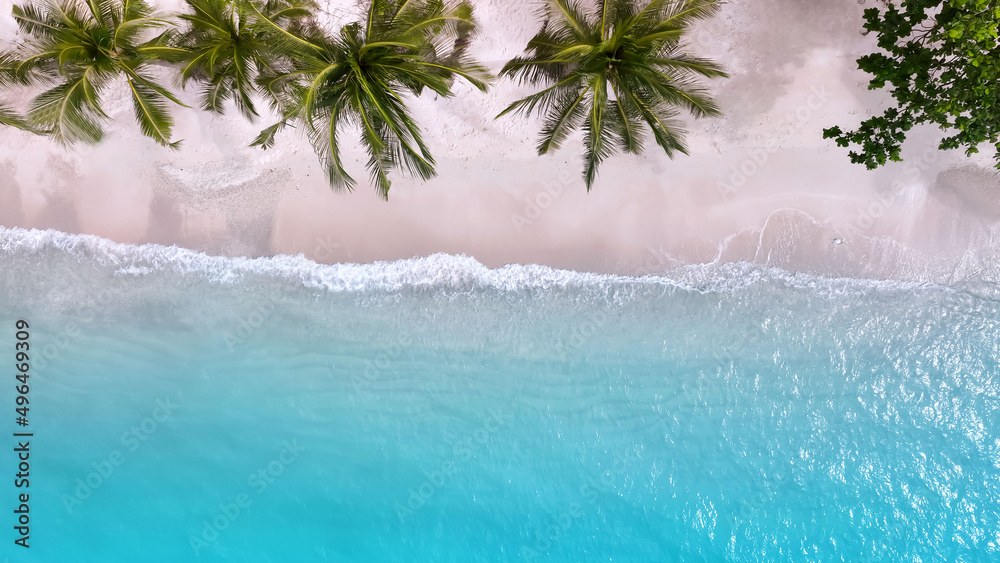 Aerial view with  Soft blue turquoise ocean wave on the beach and soft wave background.-Summer image
