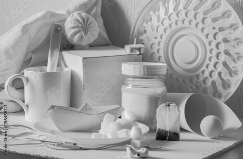 composition made of white objects