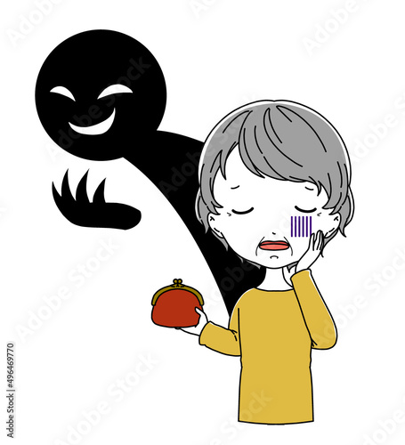 詐欺などの被害にあった高齢女性のイメージのイラスト