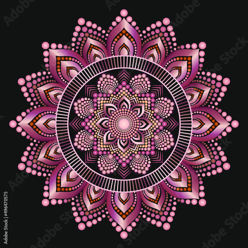 Mandala Dot Art. Dotted Floral Mandala. Decoration Ornament Consisting of Dots. Vector. Symmetry art technique Mandala.