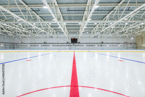 Empty ice-hockey rink with score board
