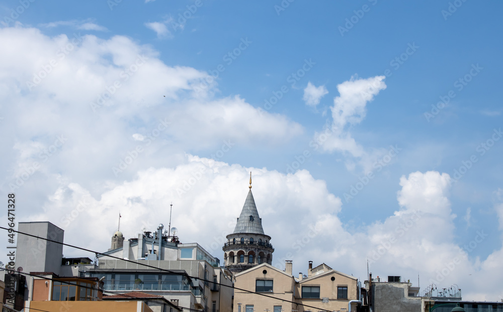 Obraz premium Galata tower under blue sky landscape