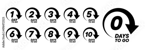 Countdown left days icon set.  Days to go symbol in circle arrow. Vector EPS 10