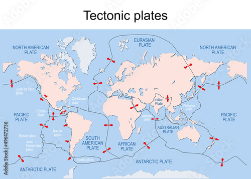 Map of Earth's principal tectonic plates.