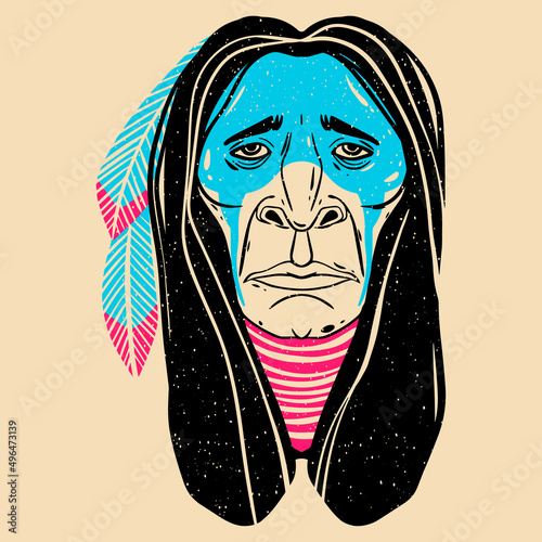Old Red Indian. Colored flat vector illustration isolated on white background.