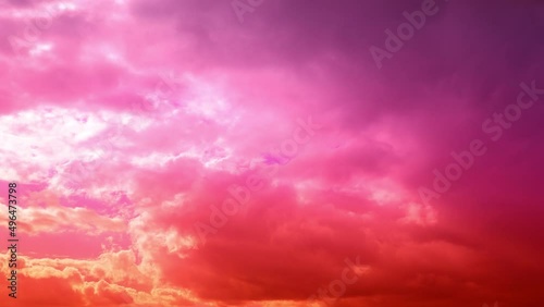 Time Lapse of a beautiful vivid Coral purple orange Sky at Sunset with clouds. darmatic Sunshine sky, Beautiful View, evening clouds fast moving away photo