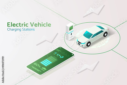 Charging station for electric vehicles charging car via app  smartphone.
