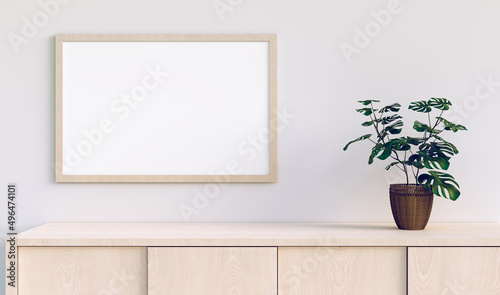 photo frame mock up in minimal room, 3d illustration rendering