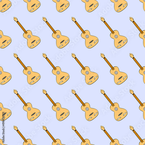 Guitar pattern. Changeable background. Idea for decors, gifts, templates, papers, covers, wallpapers. Isolated vector.