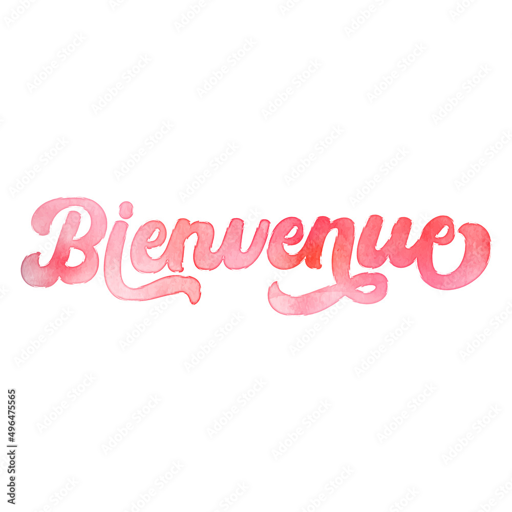 Text ‘Bienvenue’ written in hand-lettered watercolor script font.