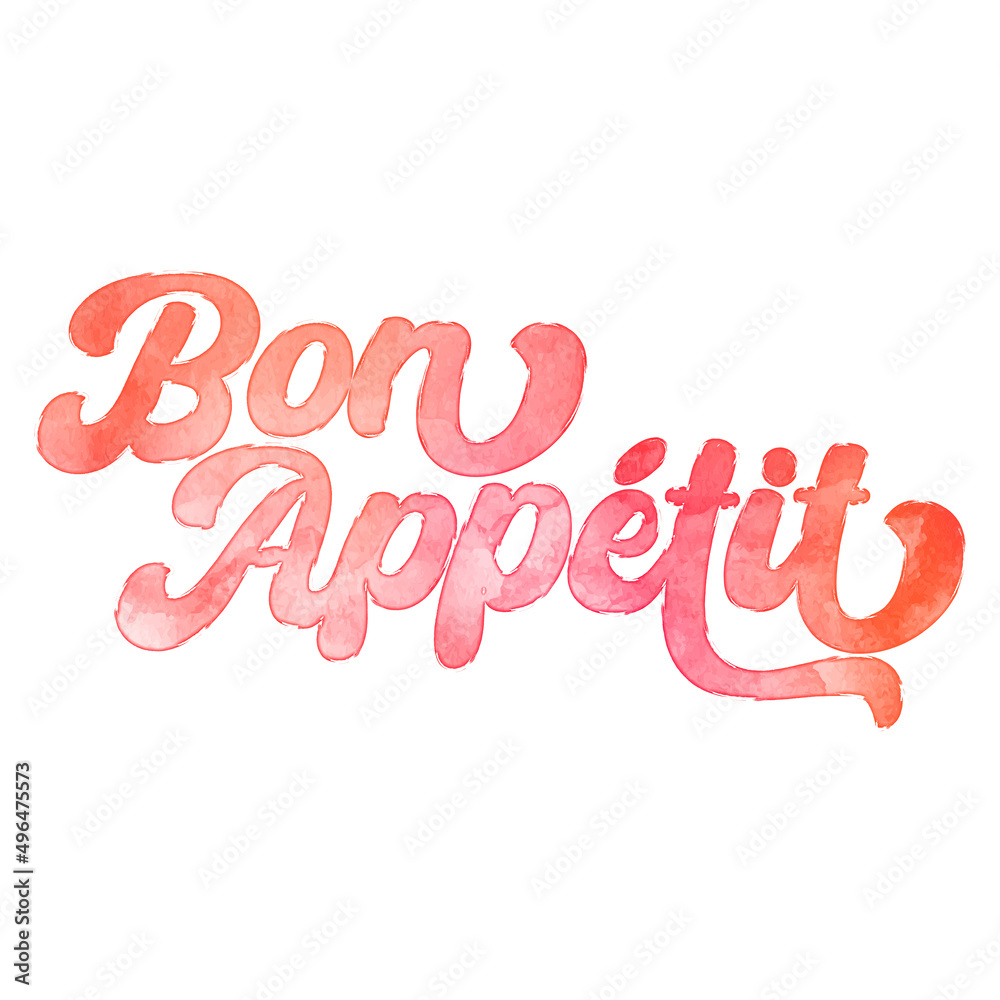 Text ‘Bon Appétit’ written in hand-lettered watercolor script font. Text ‘Bon Appétit’ written in hand-lettered watercolor script font.