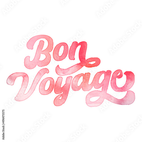 Text ‘Bon Voyage’ written in hand-lettered watercolor script font.
