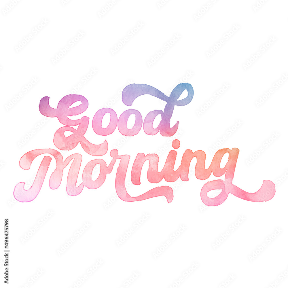 Obraz premium Text ‘Good Morning’ written in hand-lettered watercolor script font.