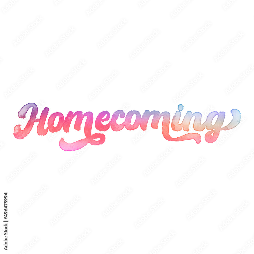 Text ‘Homecoming’ written in hand-lettered watercolor script font.