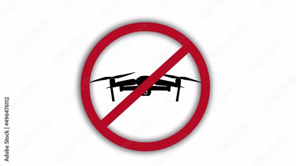 Vector video (animation) on which a flying drone (quadcopter) is blocked by a prohibition sign and cannot fly out of it. Indicates that the flight of drones (quadcopters) is prohibited. NO drones. Vector video (animation) on which a flying drone (quadcopter) is blocked by a prohibition sign and cannot fly out of it. Indicates that the flight of drones (quadcopters) is prohibited. NO drones.