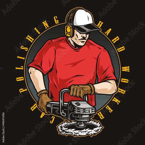 Car service polisher round label