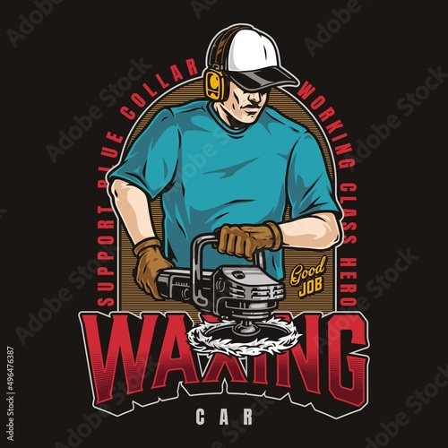 Car detailing colorful label with inscription