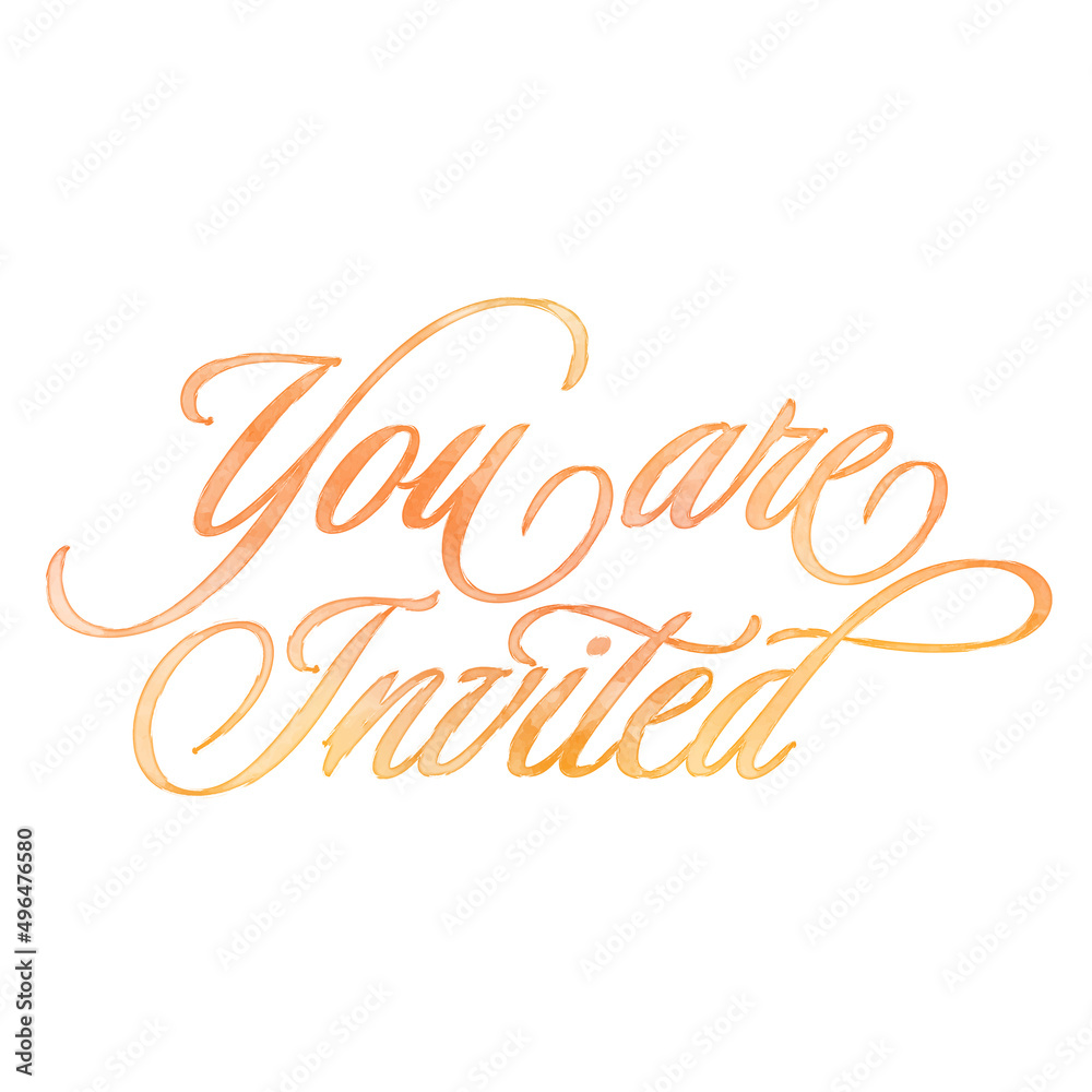 Text ‘You Are Invited’ written in hand-lettered watercolor script font.