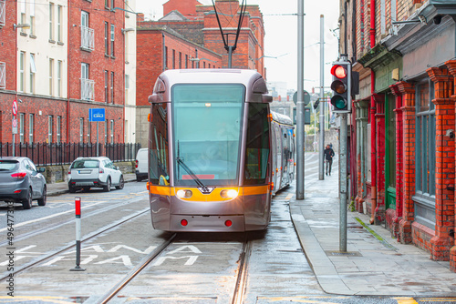 Public tram on the street in Dublin, İreland