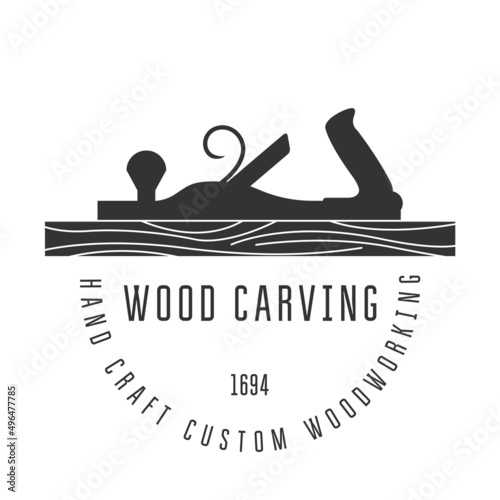 Carpentry vintage jointer, silhouette of carpenter jack plane tool, woodwork, plane shave, wood processing, vector