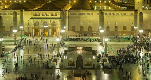 Evening time-lapse looking over the Al Masjid Al Abawi Mosque in Medina photo