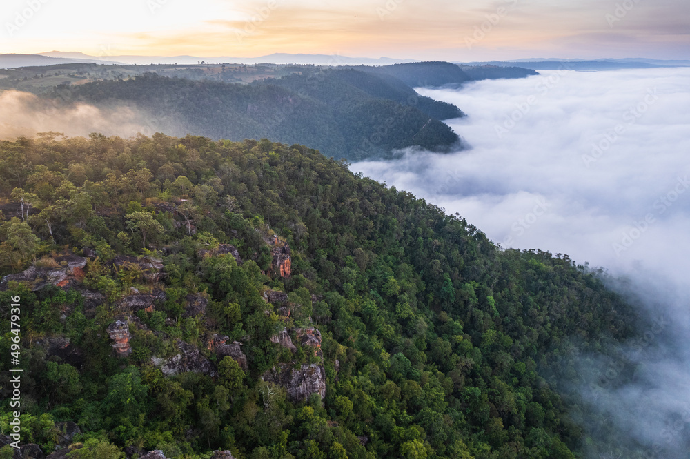 Phu-E-Lerd, Landscape sea of mist on the mountain border of Thailand and Laos, Loei province  Thailand.