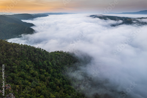Phu-E-Lerd, Landscape sea of mist on the mountain border of Thailand and Laos, Loei province Thailand.