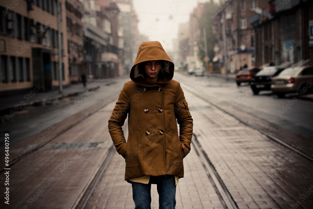 movie cover. city, fear and loneliness and a girl. movie cover. city, fear and loneliness and a girl.