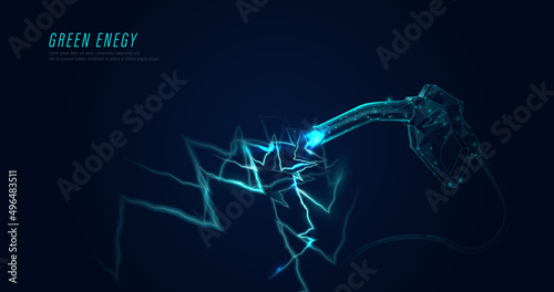 Green energy eco concept. Electric car charging plug and gasoline pistol. Vector illustration