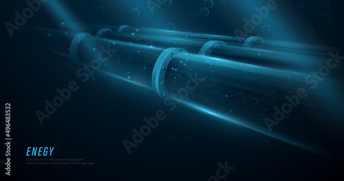 Oil, Gas pipeline on sea bottom underwater. line, dot and low polygon, structure design. Vector illustration