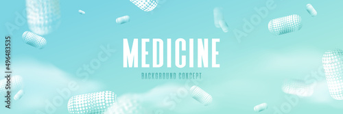 Pharmaceutical medicine pills. Healthcare, science and innovation technology concept background. Vector illustration