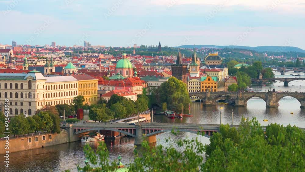 Vltava river, old town of Prague and historic bridges of Prague Vltava river, old town of Prague and historic bridges of Prague