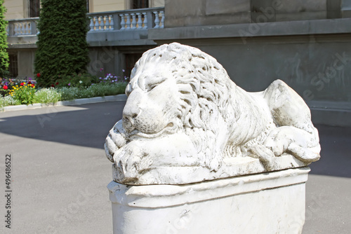 Vászonkép Lion marble sculpture in Nemyriv (Nemirov) near Scherbatova Palace, Vinnytsia ob