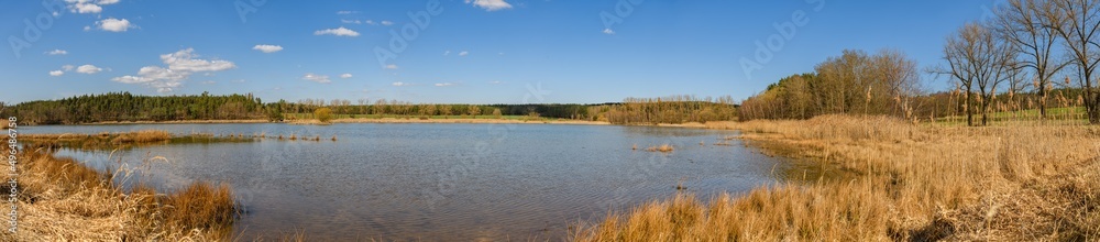 panorama view of pond in autumn