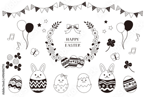 イースター 白黒　イラスト素材セット / vector eps