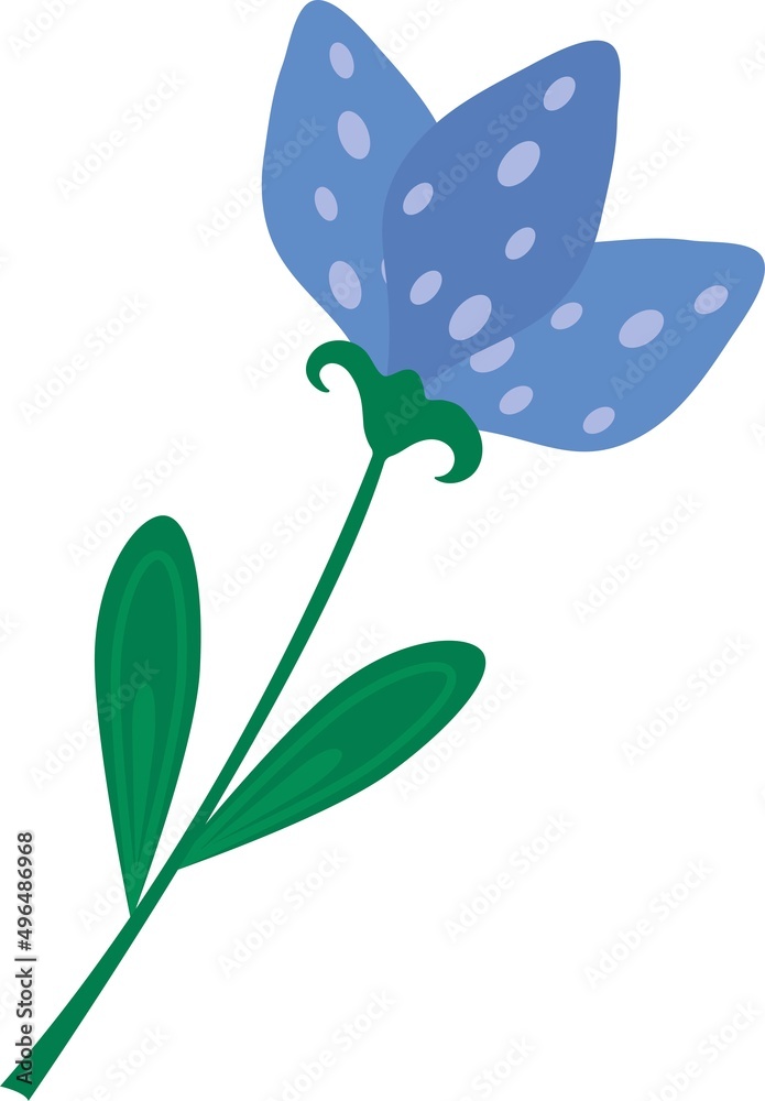 Vector blue flower in cartoon style. 