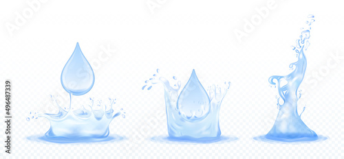 Stages drop in water. Collection of graphic elements for social networks, stages and passage of time, set of process. Isometric realistic vector illustrations isolated on white transparent background
