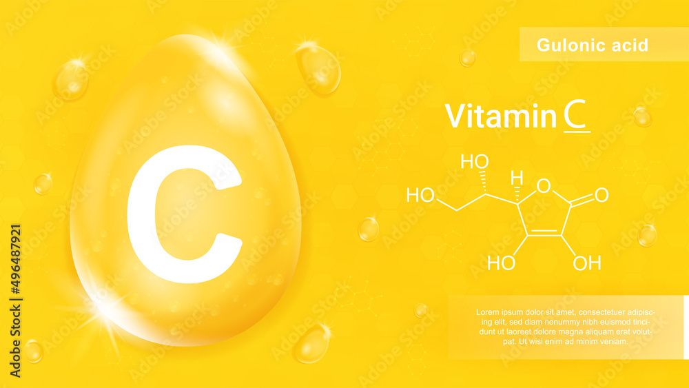 Vitamin C yellow. Poster or banner for medical website with chemical