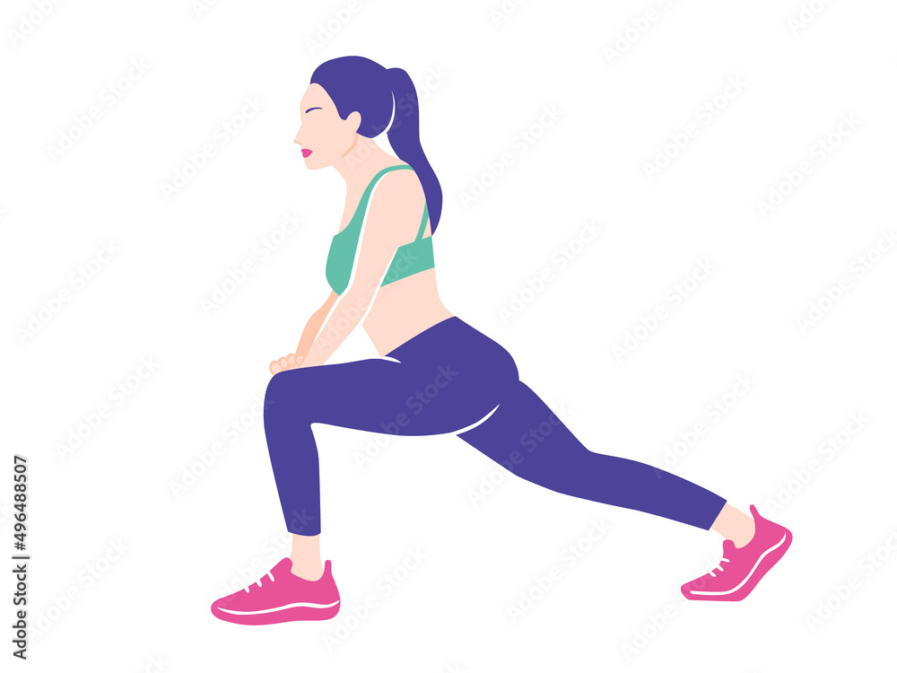 トレーニングウェアでストレッチをする女性 トレーニングウェアでストレッチをする女性