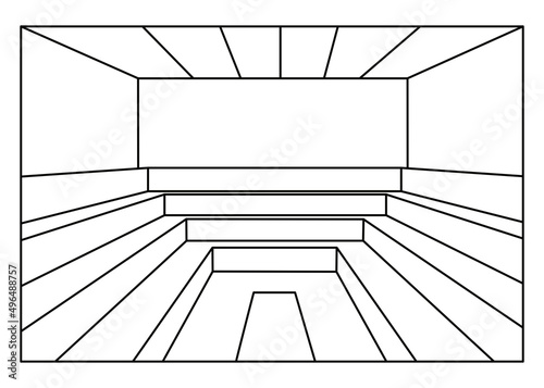 Black and white line art vector of the interior of a sauna room