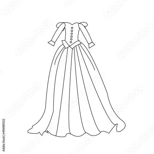 illustration of a dress, Dress coloring page, gown line art