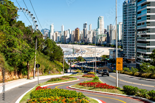 Zigzag bicycle path, crooked street in Balneário Camboriú-Brazil.