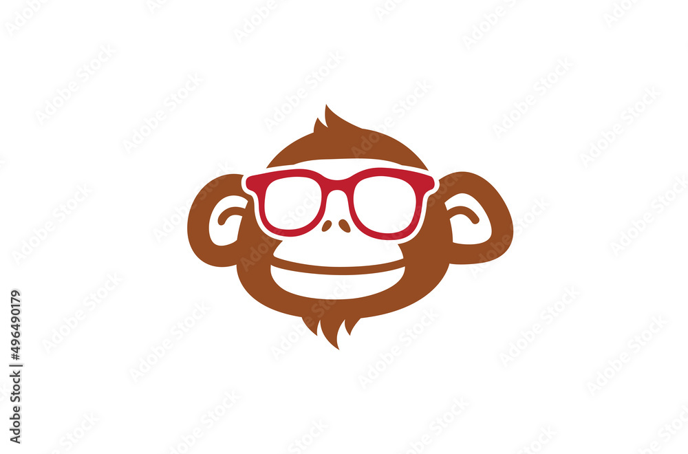 creative monkey geek nerd face smile logo vector design icon illustration