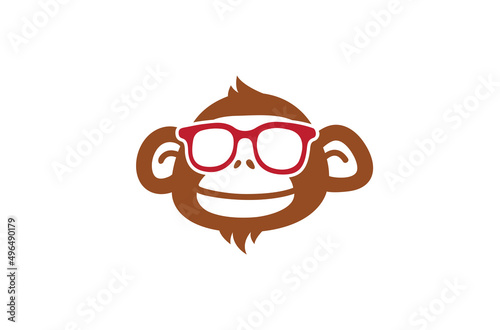 creative monkey geek nerd face smile logo vector design icon illustration