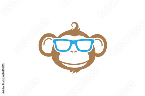 creative monkey geek nerd face smile logo vector design icon illustration