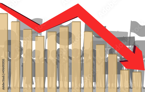 Red arrow graph drop arrow down. The protests are affecting stocks, economies around the world. Stock market crash It was the impact of the war between Ukraine and Russia. Vector illustration Eps10.