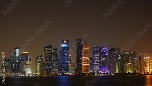Doha West Bay skyscrapers skyline view from mia park at night
 photo