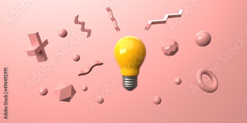Fotografia Light bulb with flying geometric shapes - 3D render