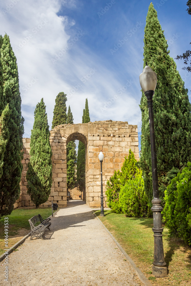 Historic city gate in a park in Merida, Spain